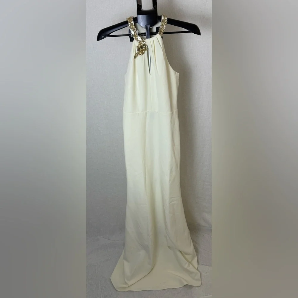 Marchesa Notte | Ivory Beaded Halter Neck Gown Size S - Picture 2 of 9